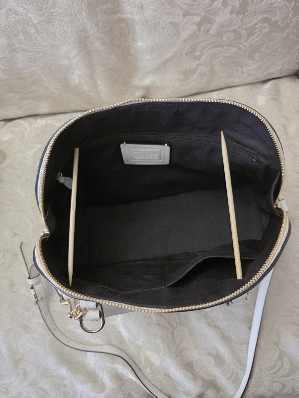 COACH Sierra Satchel + Accordian Zip Wallet w/ Stardust Studs In Chalk - Picture 12 of 16
